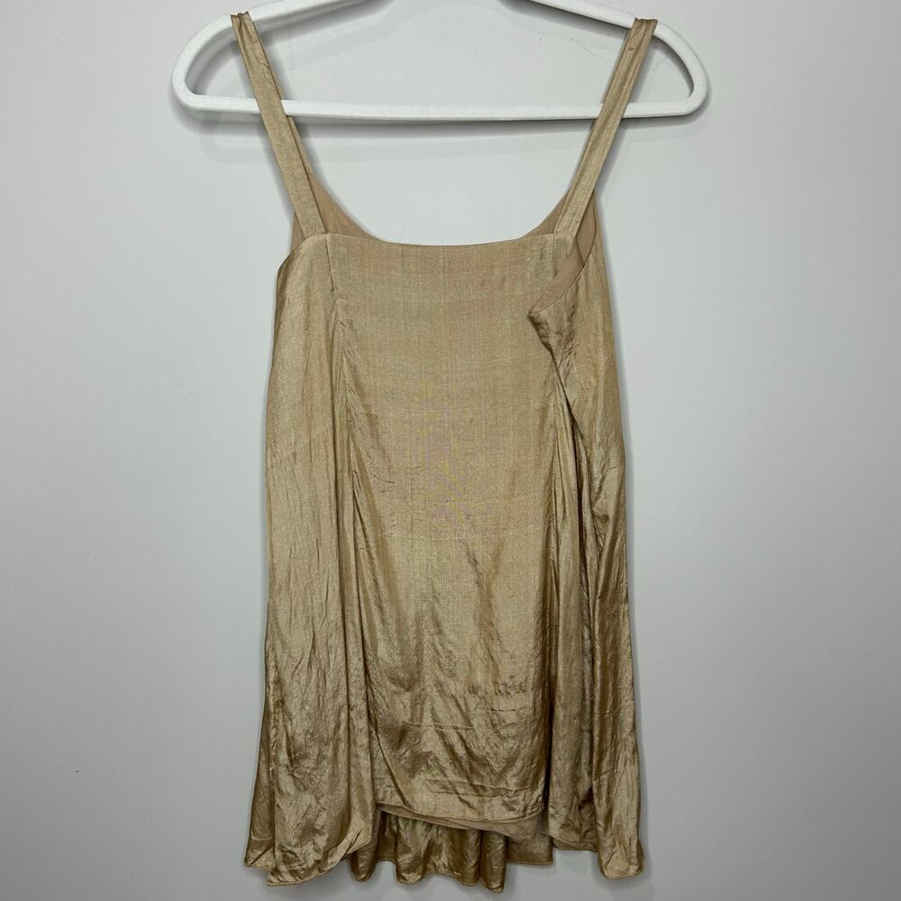 Eileen Fisher Gold Silk Pintuck Sequin Tank Top XS Spaghetti Straps Side Zip - Picture 5 of 9